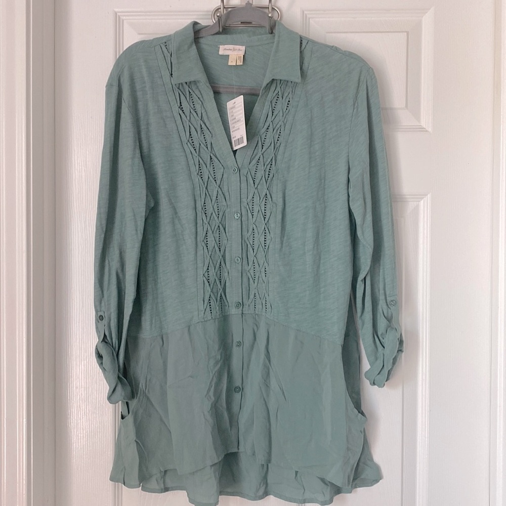 NWT Meadow Rue by Anthropologie Moss Green Tunic Top L
